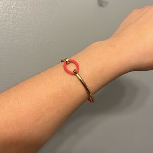 Dainty Pink and Gold Oval Thin Bangle Bracelet